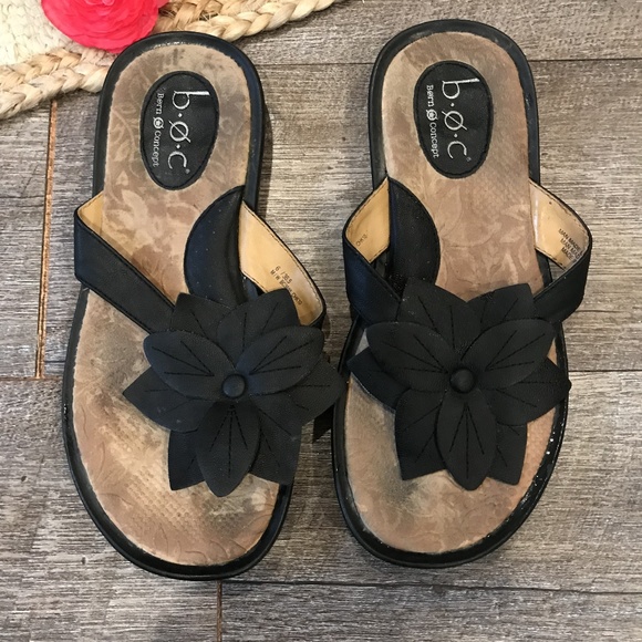 black flower flip flops